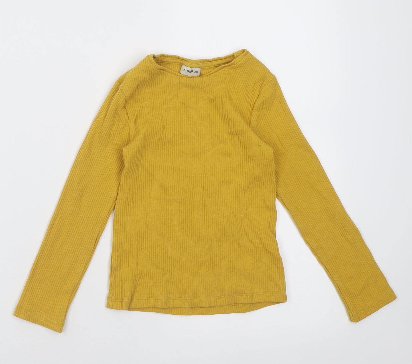 F&F Girls Yellow  Cotton Basic Casual Size 5-6 Years Crew Neck Pullover