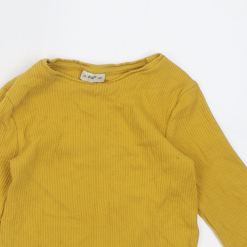 F&F Girls Yellow  Cotton Basic Casual Size 5-6 Years Crew Neck Pullover