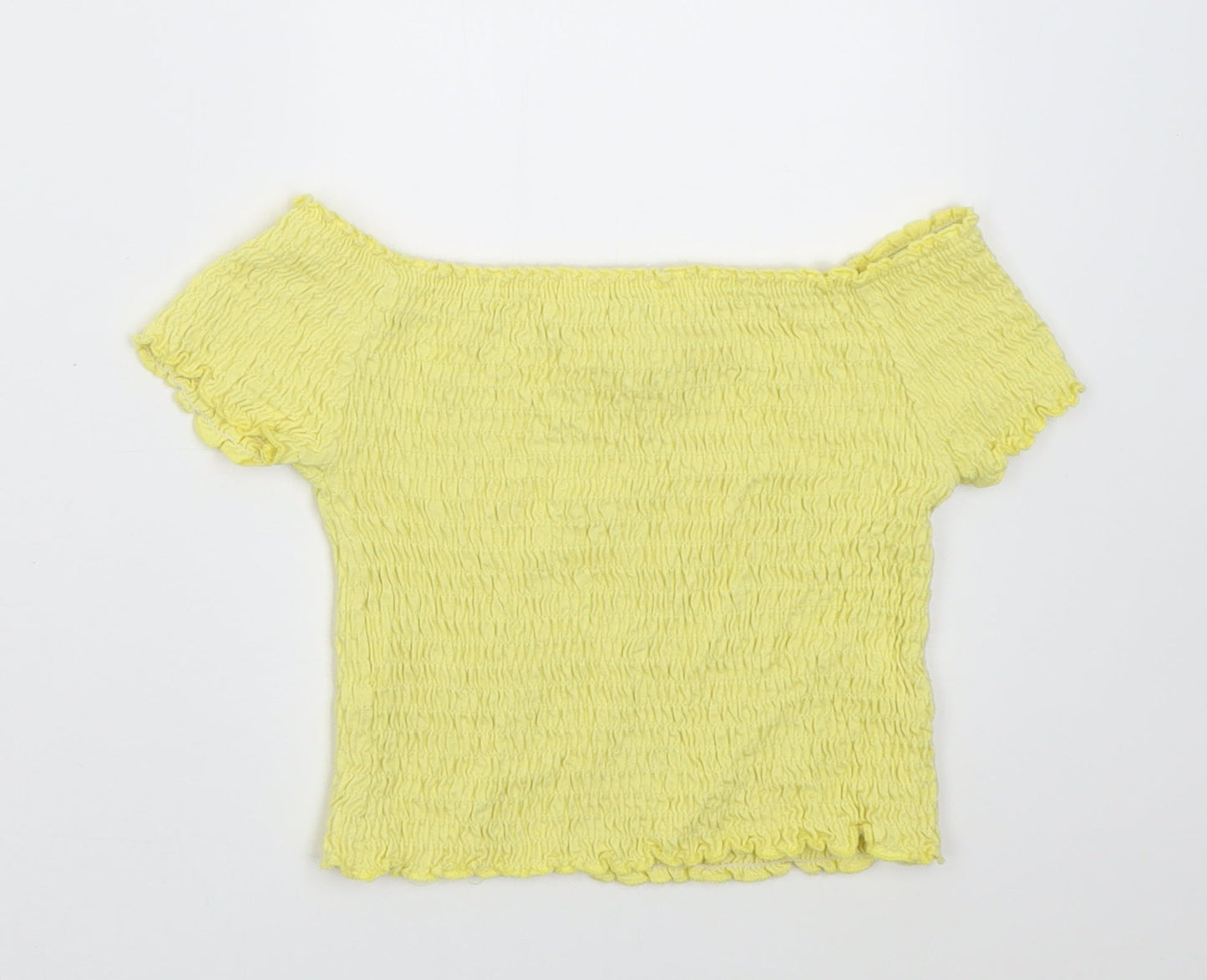 River Island Girls Yellow  Viscose Cropped T-Shirt Size 5-6 Years Off the Shoulder Pullover