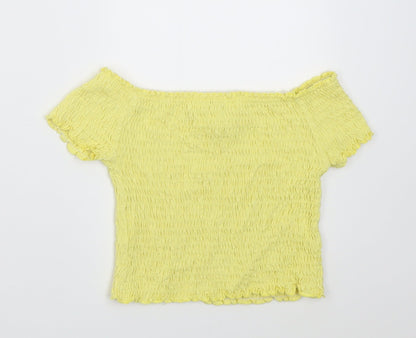 River Island Girls Yellow  Viscose Cropped T-Shirt Size 5-6 Years Off the Shoulder Pullover