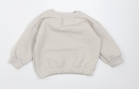 George Boys White Striped Polyester Pullover Jumper Size 12-18 Months  Button