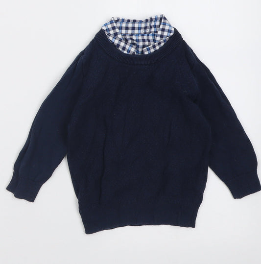 Matalan Boys Blue Check Cotton Pullover Jumper Size 9-12 Months  Pullover