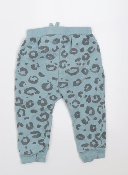 George Girls Blue Animal Print Cotton Jogger Trousers Size 12-18 Months  Tie