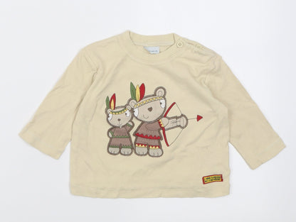 Cherokee Boys Beige  Cotton Basic Casual Size 6-9 Months Crew Neck Button