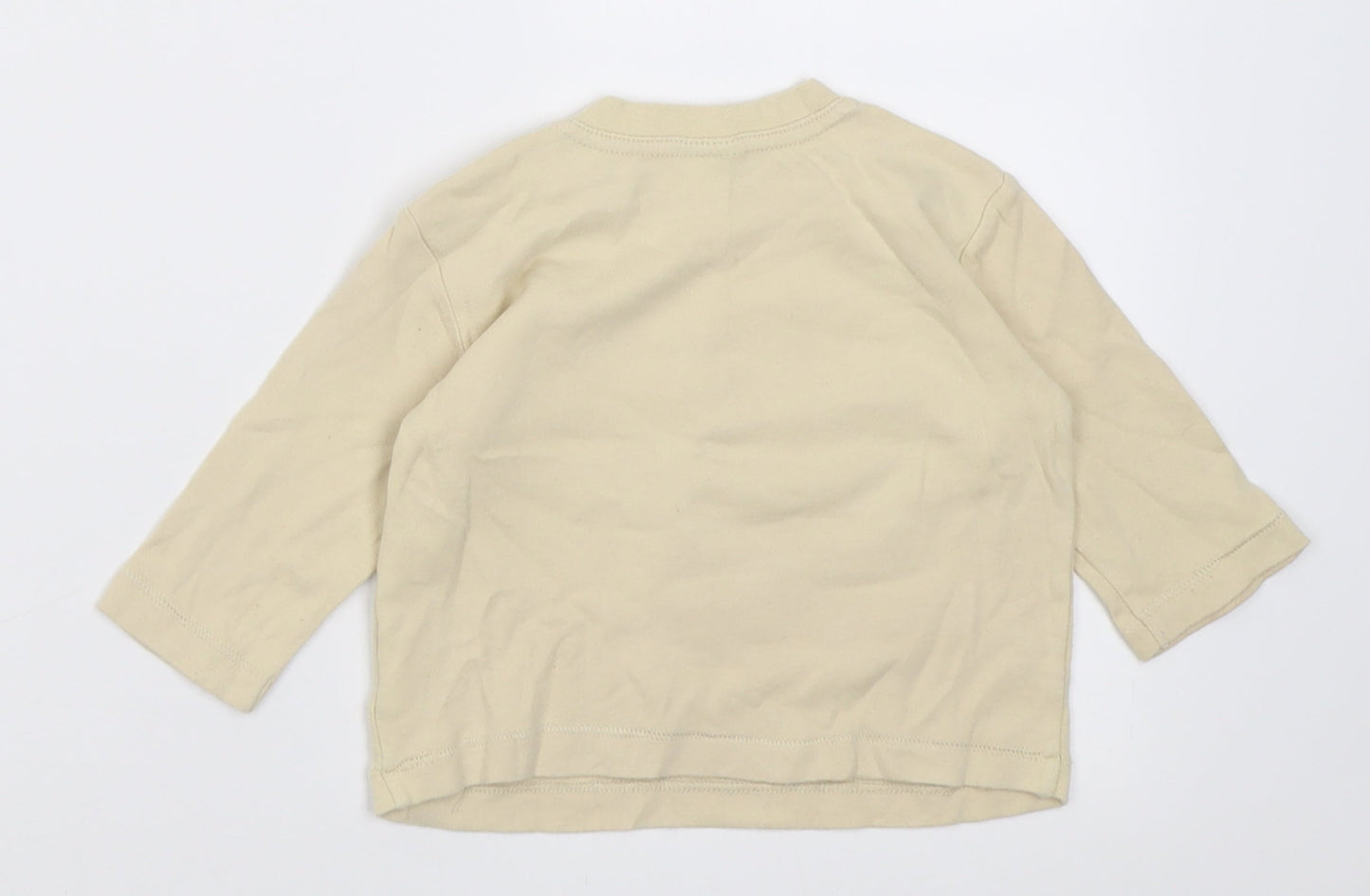 Cherokee Boys Beige  Cotton Basic Casual Size 6-9 Months Crew Neck Button