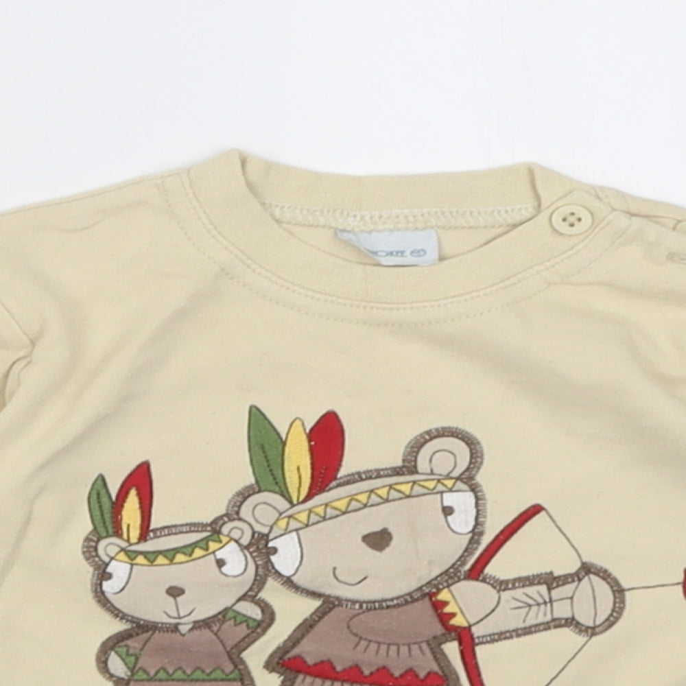 Cherokee Boys Beige  Cotton Basic Casual Size 6-9 Months Crew Neck Button