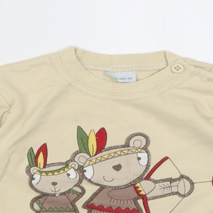 Cherokee Boys Beige  Cotton Basic Casual Size 6-9 Months Crew Neck Button