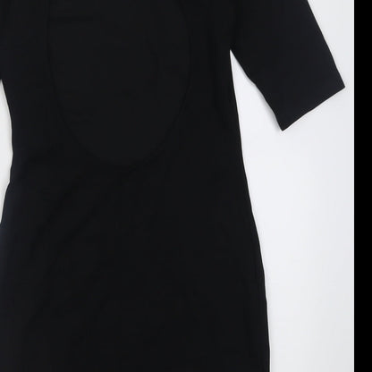 H&M Womens Black Fair Isle Viscose Bodycon  Size 8  Crew Neck Button - Open back