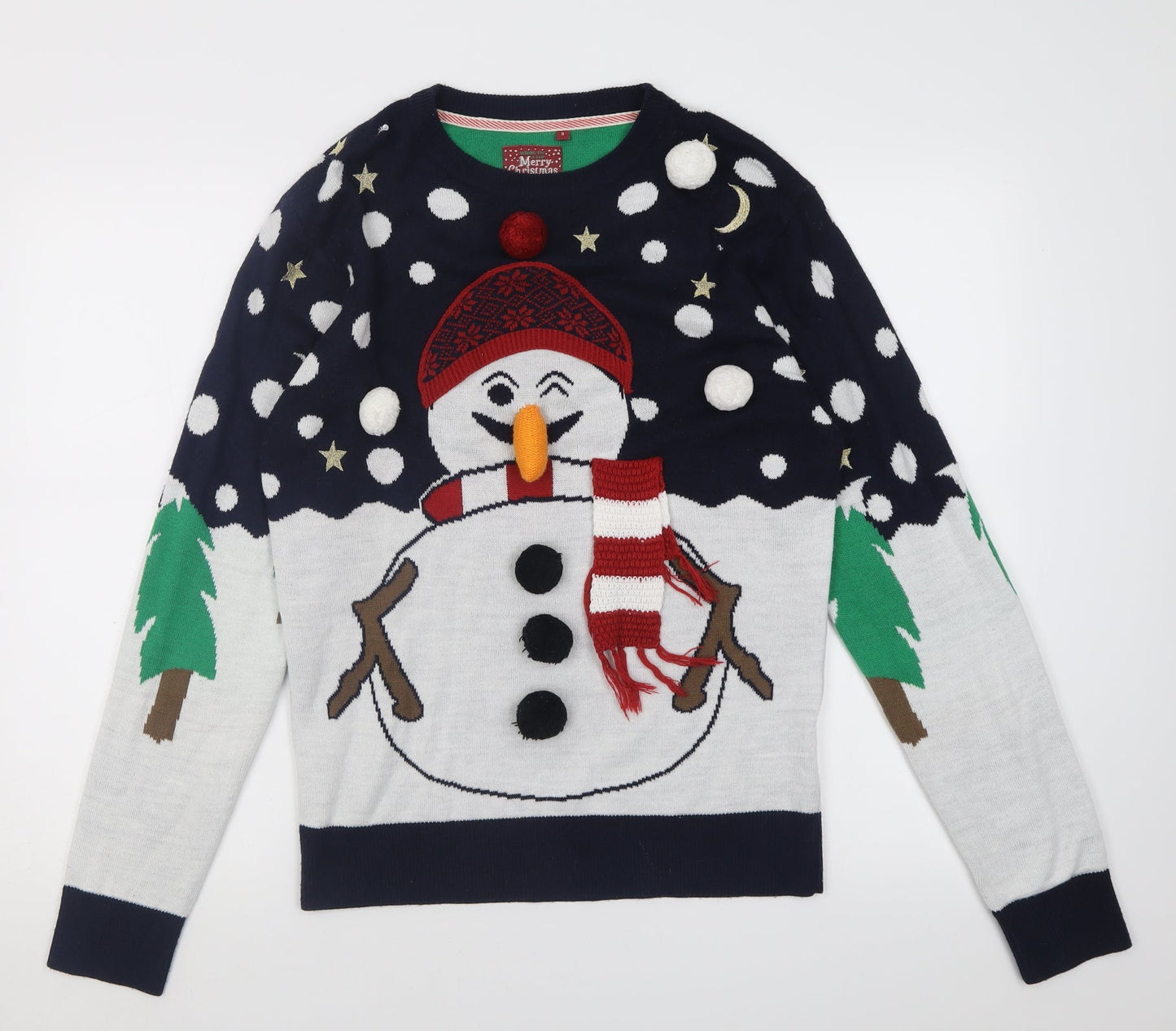 Brave Soul Mens Multicoloured Crew Neck Geometric Acrylic Pullover Jumper Size S   - chrismas jumper