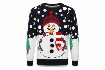 Front view of Brave Soul men’s multicoloured crew neck geometric acrylic jumper, size S, - chrismas jumper