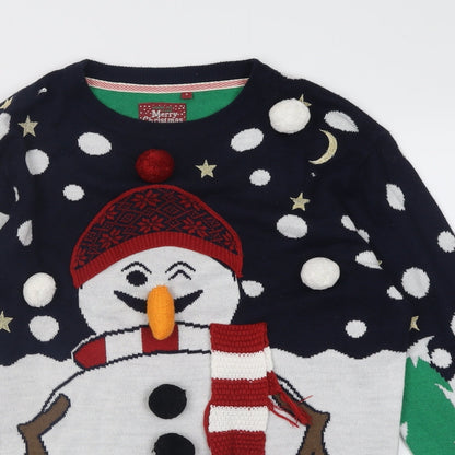 Brave Soul Mens Multicoloured Crew Neck Geometric Acrylic Pullover Jumper Size S   - chrismas jumper