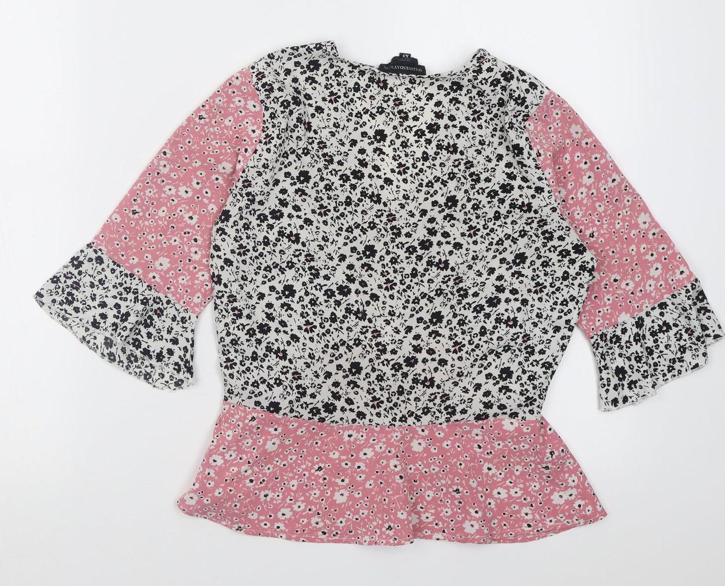 Wednesday Girl Womens Pink Floral Polyester Basic Blouse Size XS V-Neck