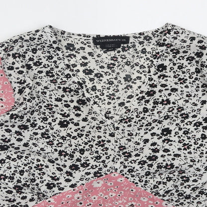 Wednesday Girl Womens Pink Floral Polyester Basic Blouse Size XS V-Neck