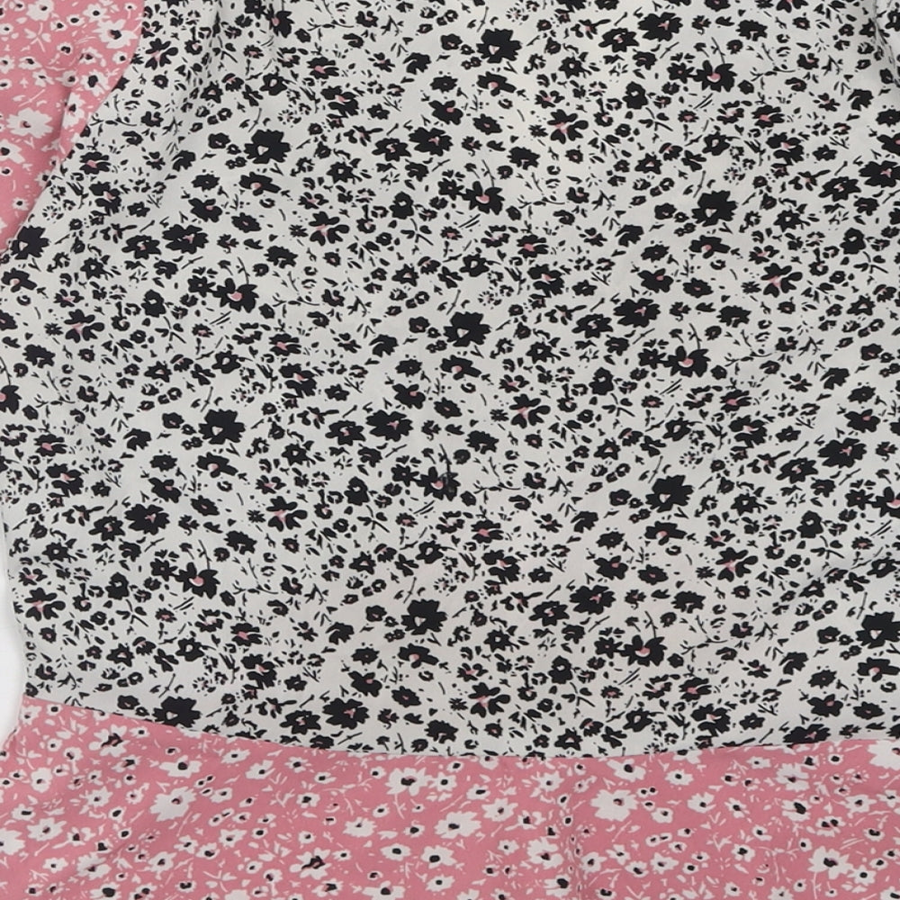 Wednesday Girl Womens Pink Floral Polyester Basic Blouse Size XS V-Neck