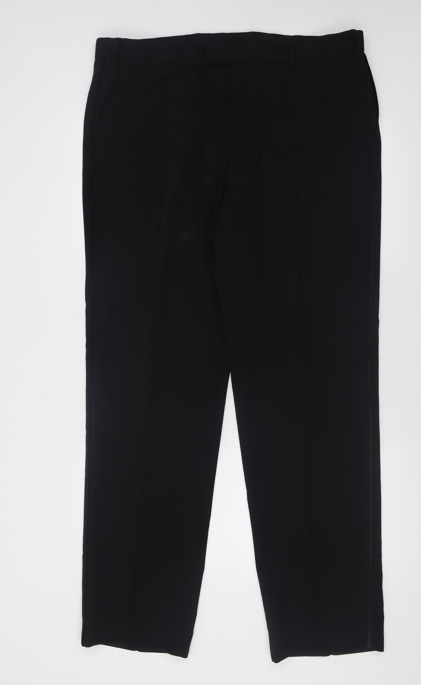 Marks and Spencer Mens Black  Polyacrylate Fibre Trousers  Size 38 L33 in Regular Hook & Eye