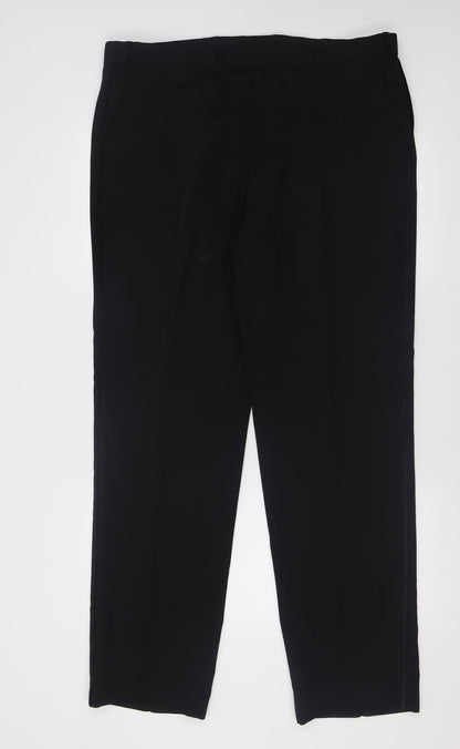 Marks and Spencer Mens Black  Polyacrylate Fibre Trousers  Size 38 L33 in Regular Hook & Eye