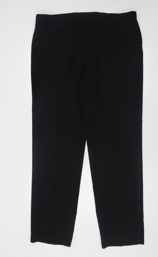 Marks and Spencer Mens Black  Polyacrylate Fibre Trousers  Size 38 L33 in Regular Hook & Eye