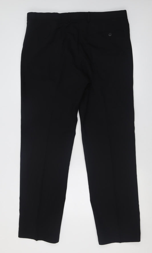 Marks and Spencer Mens Black  Polyacrylate Fibre Trousers  Size 38 L33 in Regular Hook & Eye