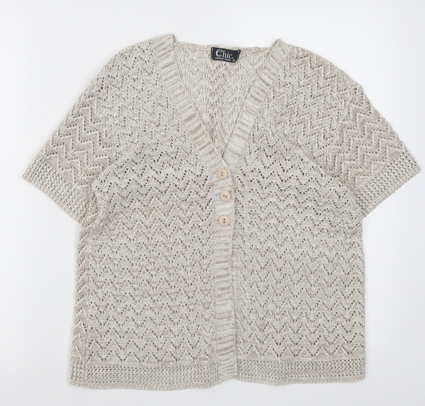 Chic London Paris Womens Beige V-Neck  Acrylic Cardigan Jumper Size XL