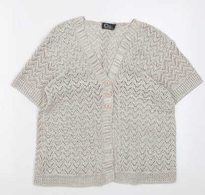 Chic London Paris Womens Beige V-Neck  Acrylic Cardigan Jumper Size XL