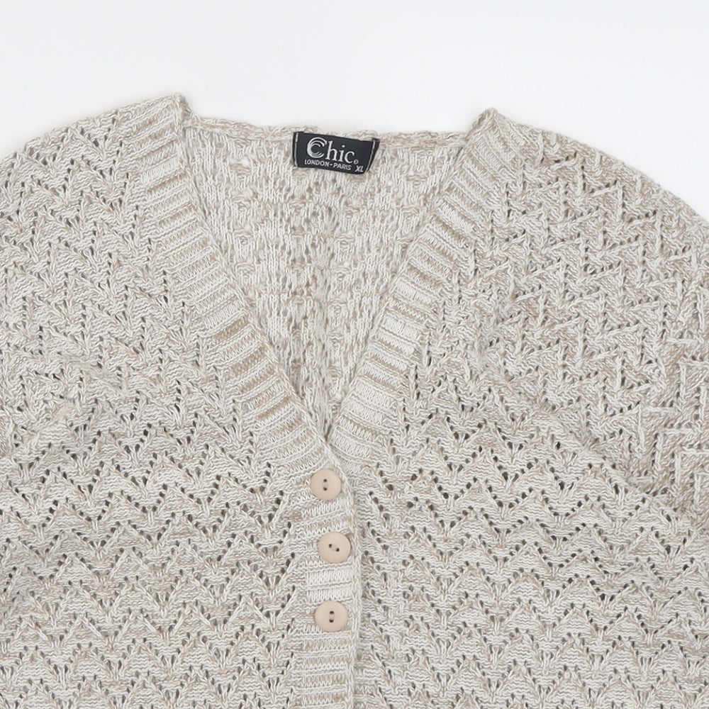 Chic London Paris Womens Beige V-Neck  Acrylic Cardigan Jumper Size XL