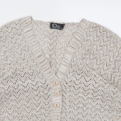 Chic London Paris Womens Beige V-Neck  Acrylic Cardigan Jumper Size XL