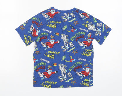 Blue Zoo Boys Blue Geometric Cotton Basic T-Shirt Size 6-7 Years Round Neck Pullover - Christmas