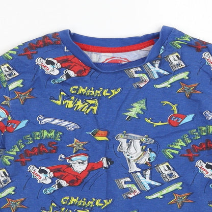 Blue Zoo Boys Blue Geometric Cotton Basic T-Shirt Size 6-7 Years Round Neck Pullover - Christmas