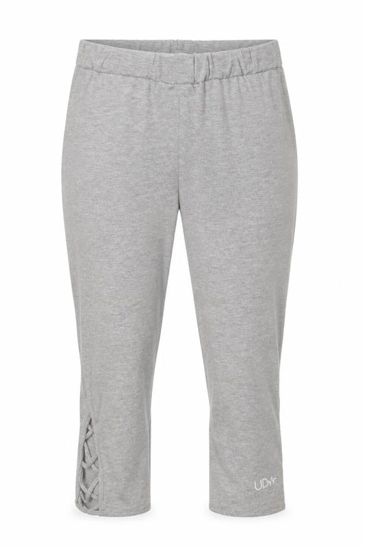 Front view of Missguided women’s grey viscose compression shorts, size UK 8, 18-inch leg regular