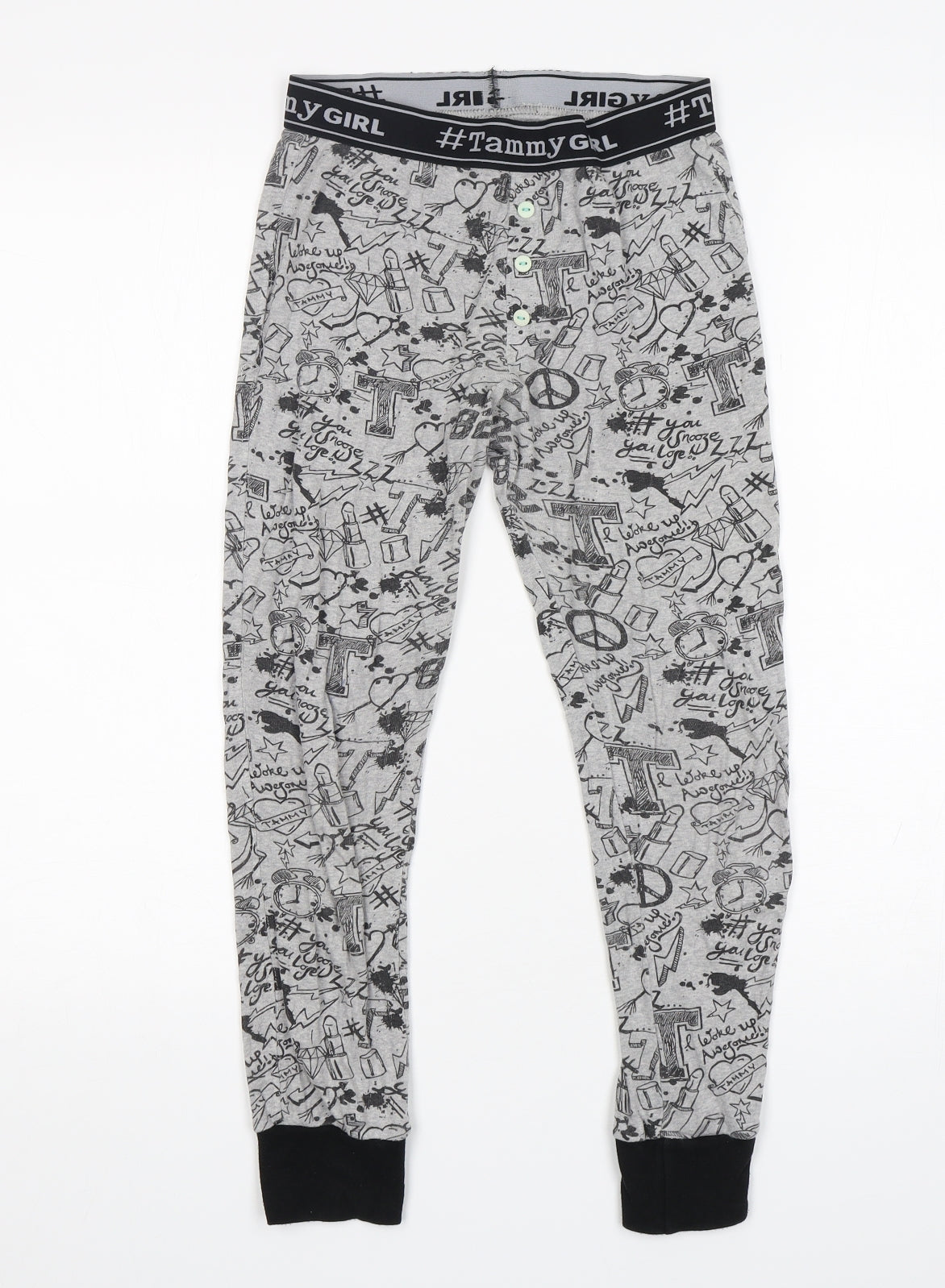 BHS Girls Grey Geometric Cotton  Pyjama Pants Size 9-10 Years  Pullover