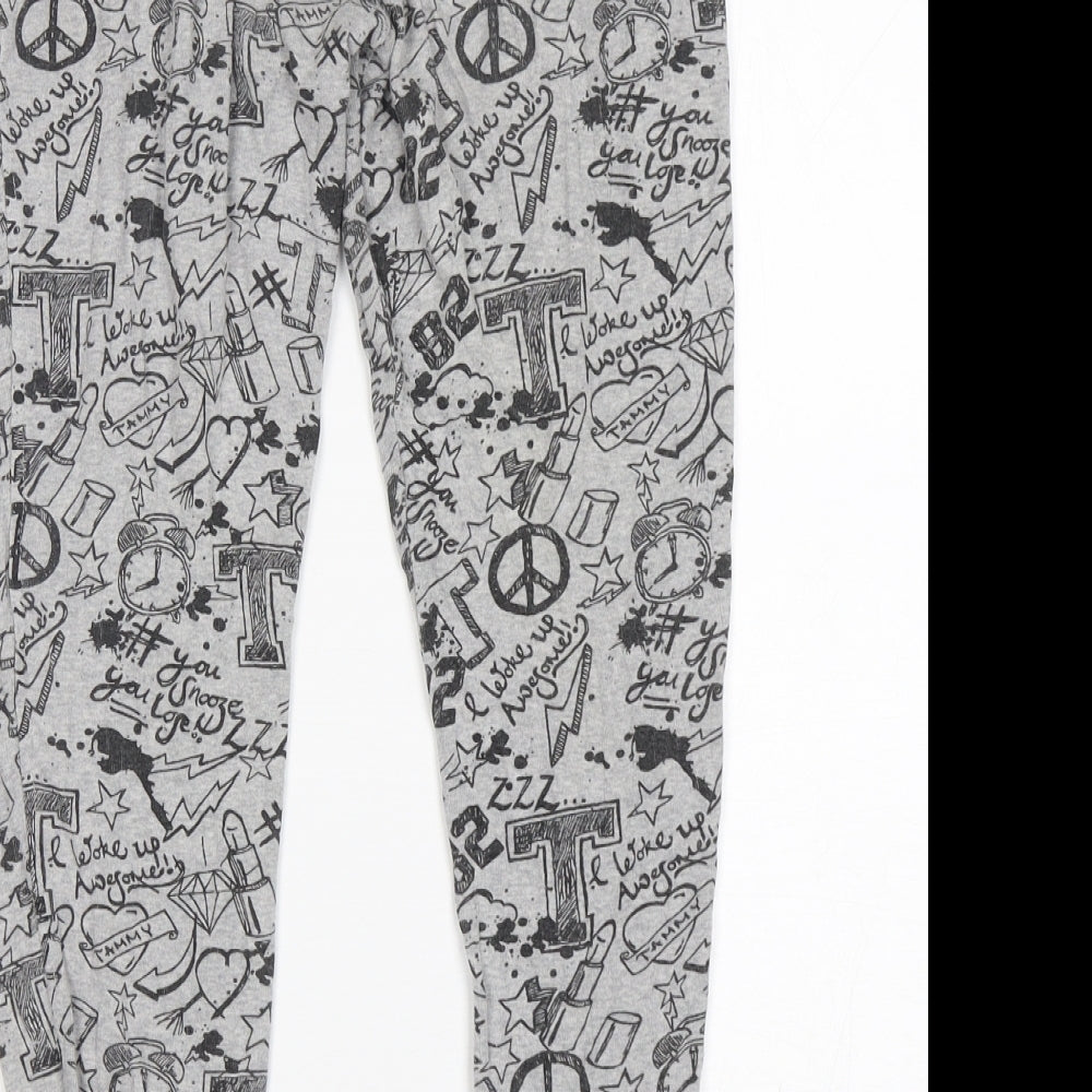 BHS Girls Grey Geometric Cotton  Pyjama Pants Size 9-10 Years  Pullover