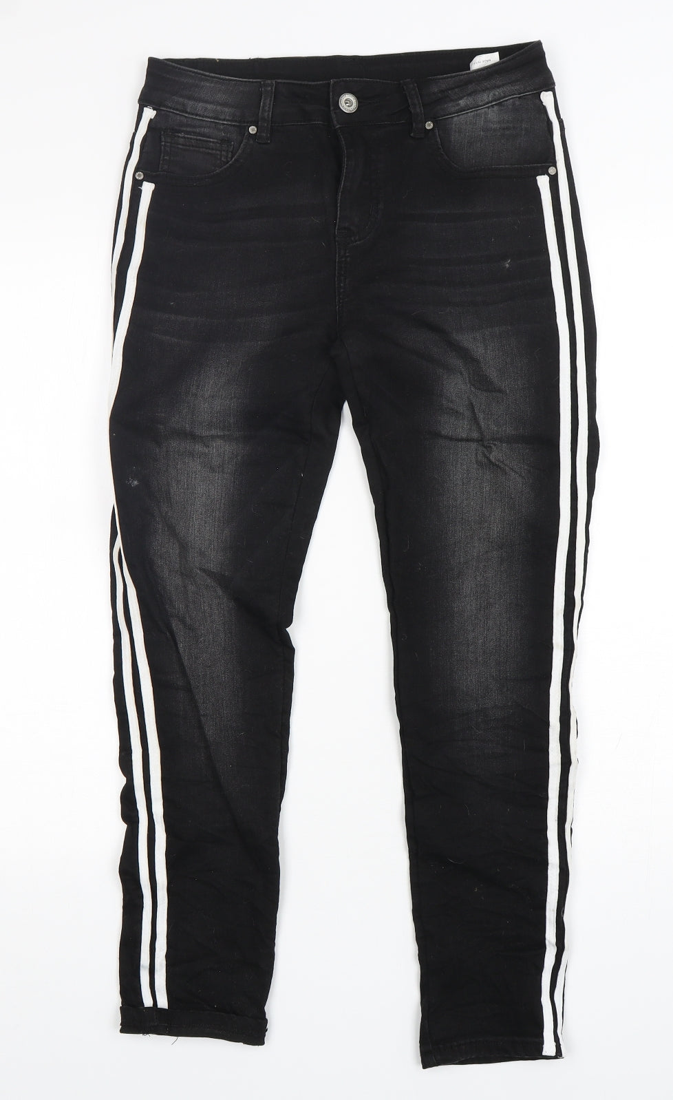 Hand Work denim Womens Black  Cotton Skinny Jeans Size 30 in L28 in Regular Button