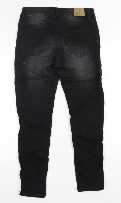 Hand Work denim Womens Black  Cotton Skinny Jeans Size 30 in L28 in Regular Button