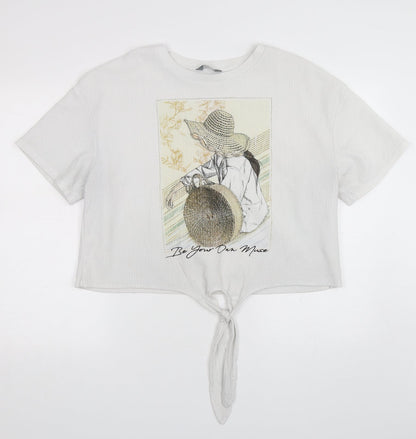 Womens UK Size 14 MAX White Cropped T-Shirt