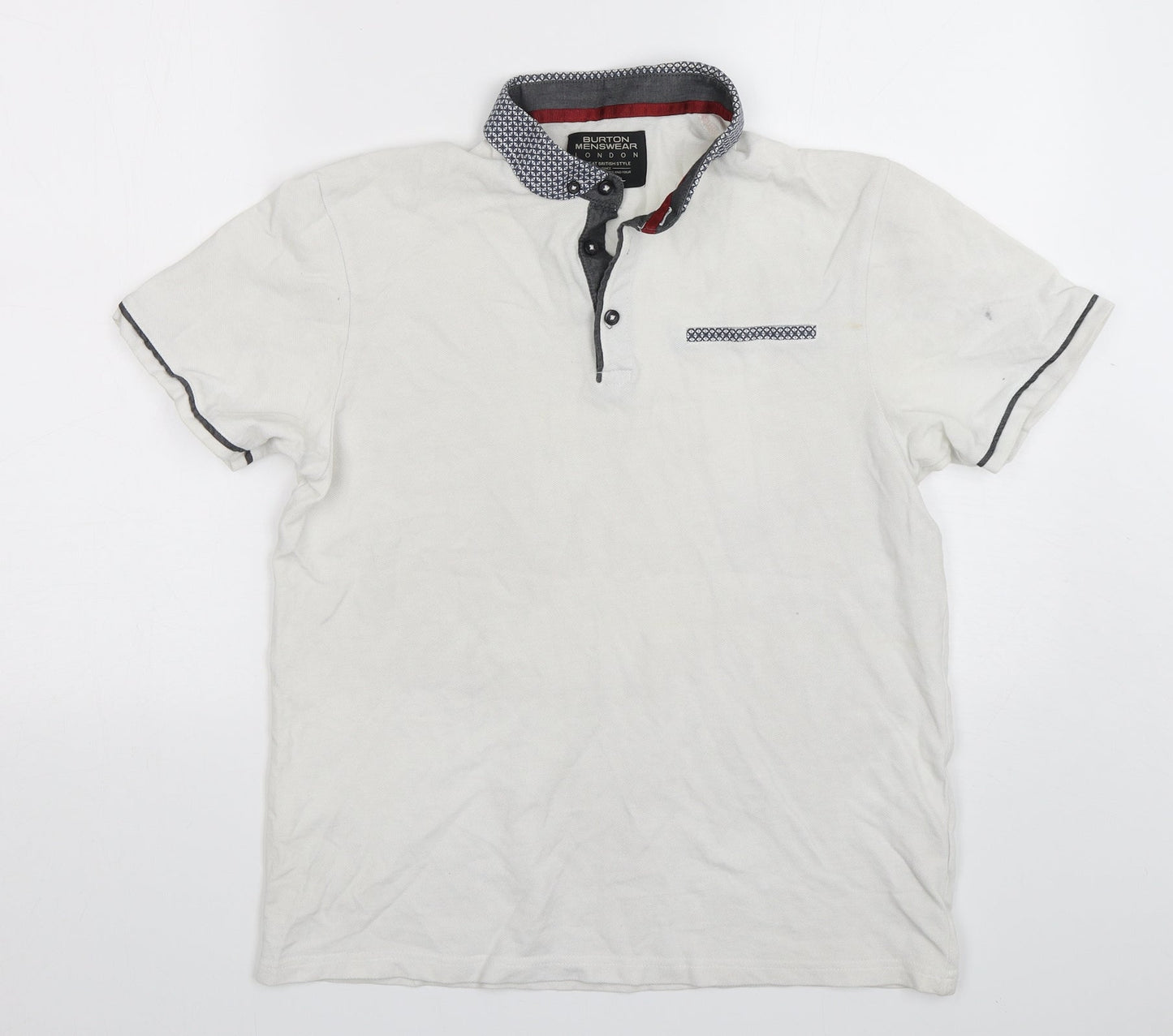 Burton  Mens White  Cotton  Polo Size M Collared Pullover