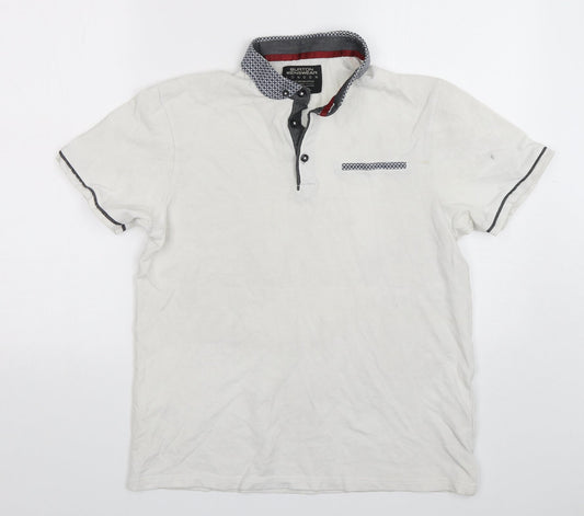 Burton  Mens White  Cotton  Polo Size M Collared Pullover