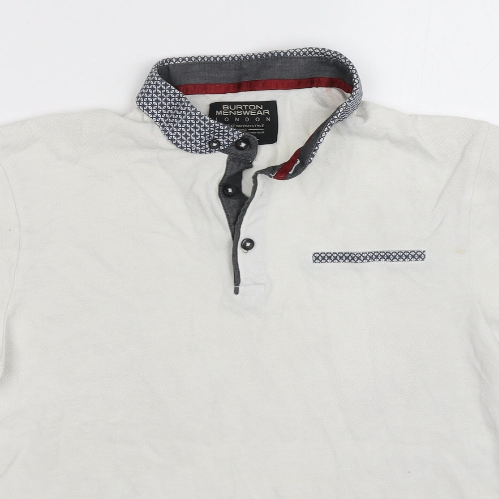 Burton  Mens White  Cotton  Polo Size M Collared Pullover