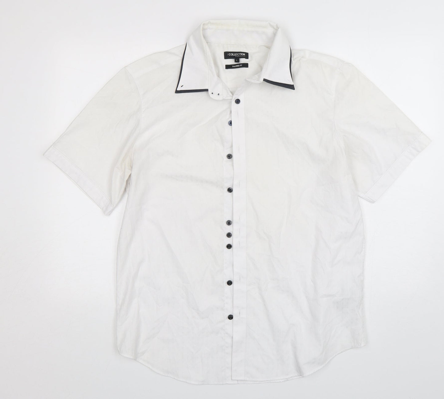 Mens UK Size L Debenhams White  Button-Up Short Sleeve Casual Shirt