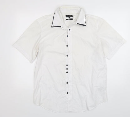 Mens UK Size L Debenhams White  Button-Up Short Sleeve Casual Shirt
