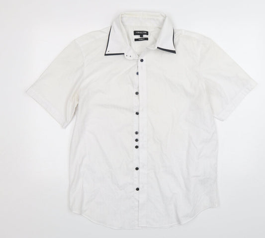 Mens UK Size L Debenhams White  Button-Up Short Sleeve Casual Shirt