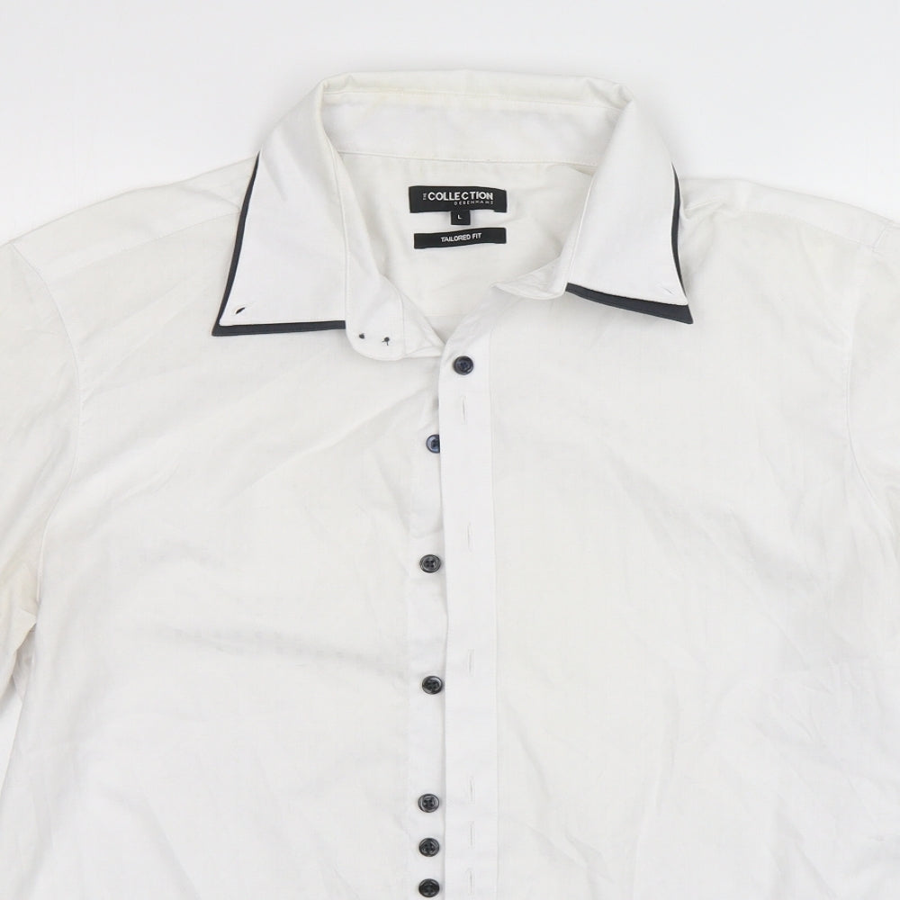 Mens UK Size L Debenhams White  Button-Up Short Sleeve Casual Shirt