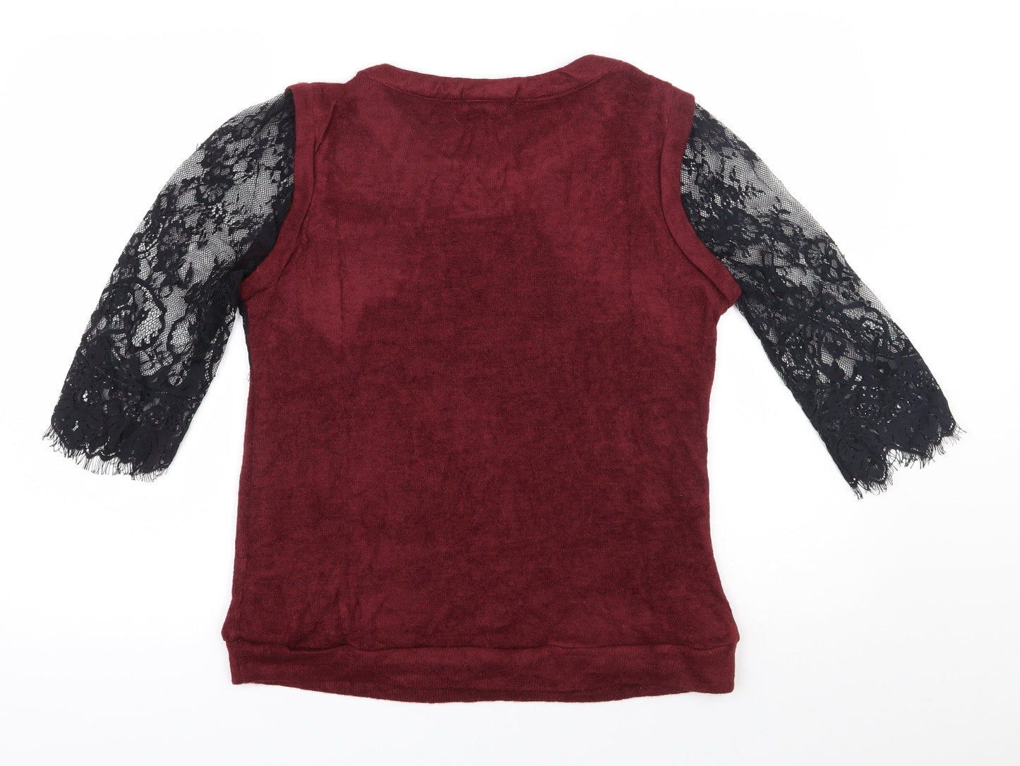 Vegas Womens Red Round Neck  Acrylic Pullover Jumper Size S   - Lace sleeves