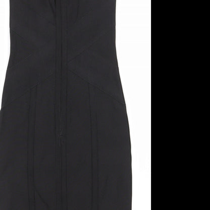 Lipsy Womens Black  Polyester Bodycon  Size 8  One Shoulder Zip