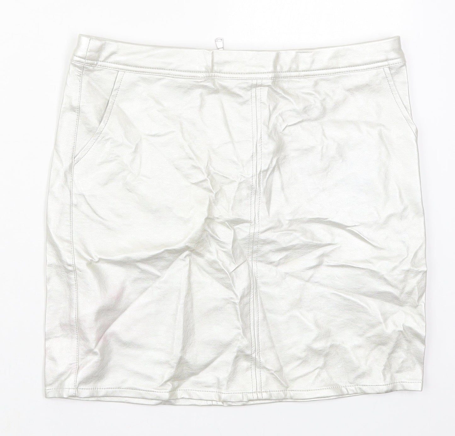 New Look Girls Silver  Polyurethane Mini Skirt Size 13 Years  Regular Zip