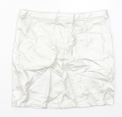 New Look Girls Silver  Polyurethane Mini Skirt Size 13 Years  Regular Zip