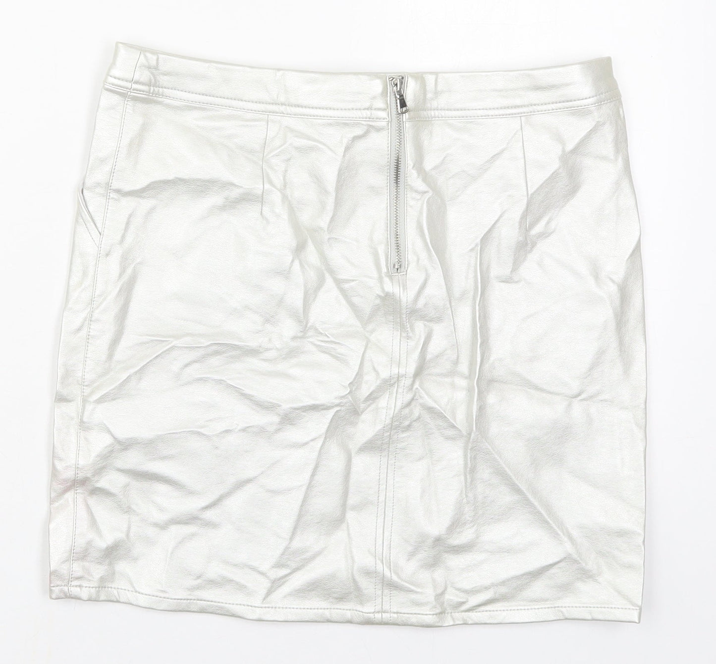 New Look Girls Silver  Polyurethane Mini Skirt Size 13 Years  Regular Zip