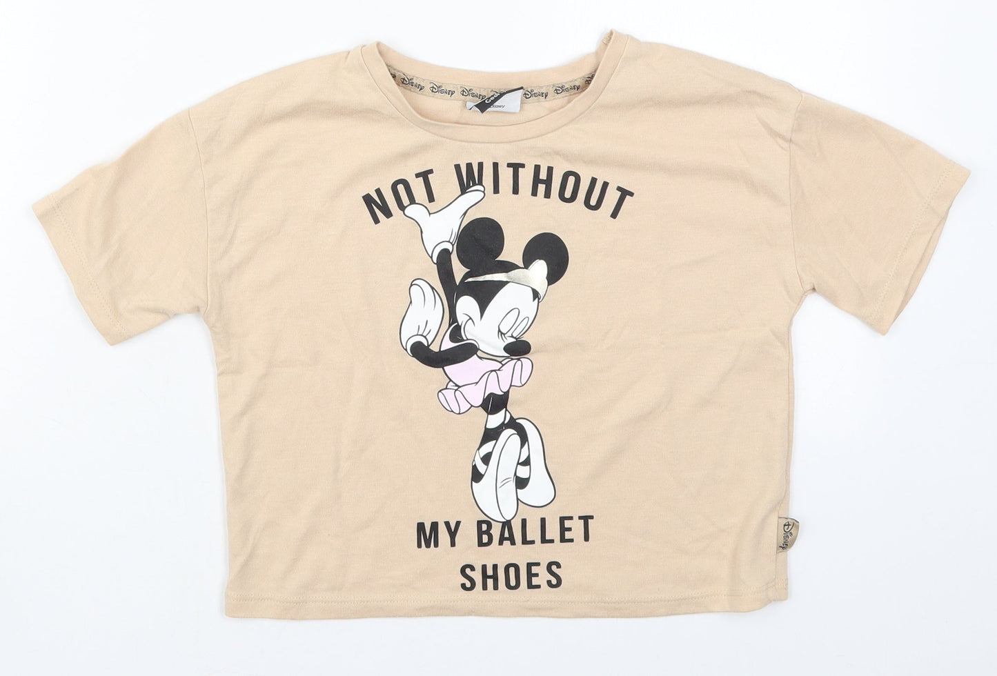 George Girls Beige  Polyester Basic T-Shirt Size 8-9 Years Crew Neck Pullover - Ballet Minnie Mouse