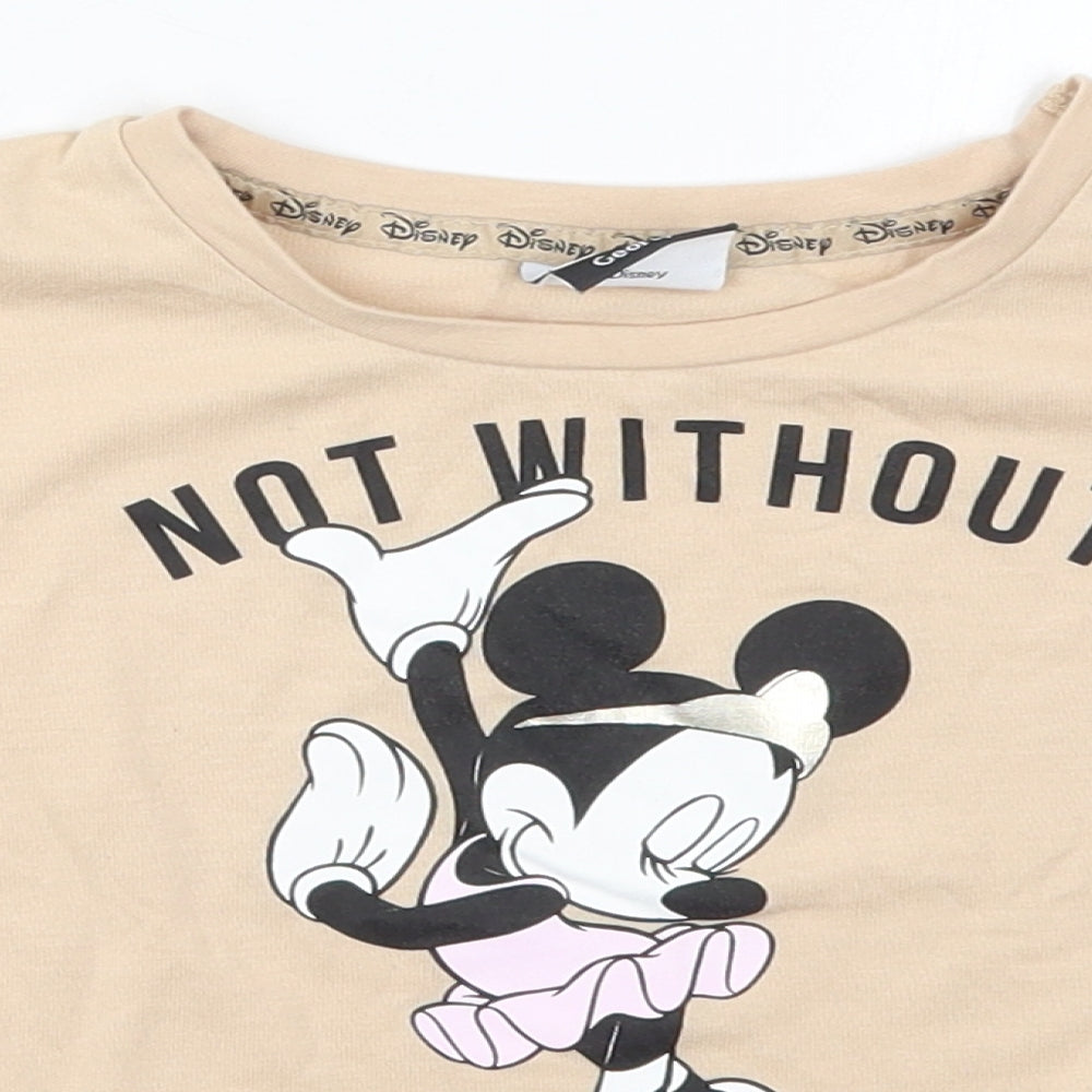 George Girls Beige  Polyester Basic T-Shirt Size 8-9 Years Crew Neck Pullover - Ballet Minnie Mouse