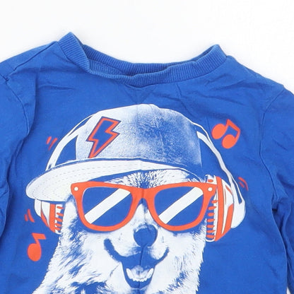 F&F Boys Blue  Cotton Basic T-Shirt Size 12-18 Months Crew Neck Pullover - Wild Thing