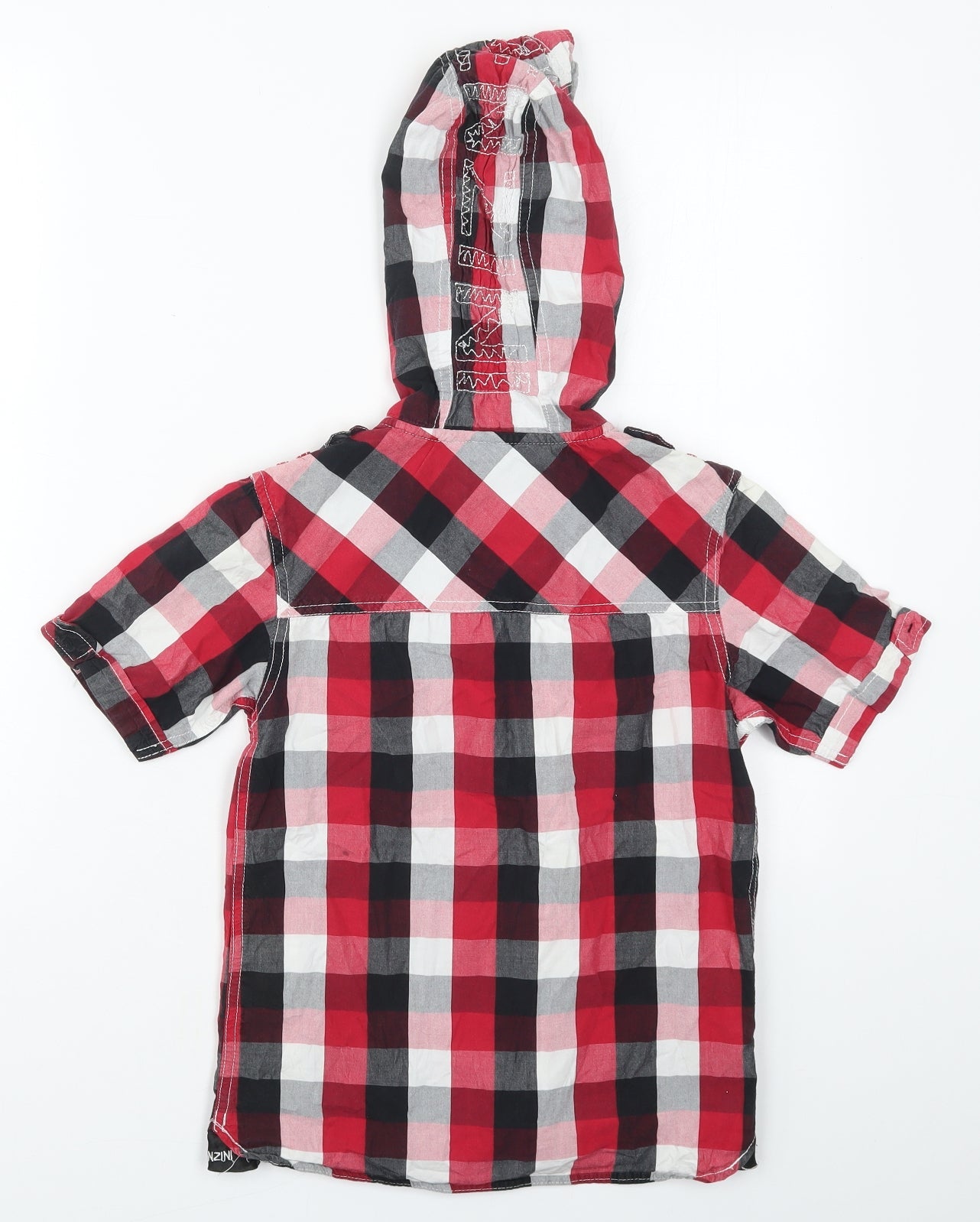 Benzini Boys Red Check Cotton Basic Button-Up Size S High Neck Button